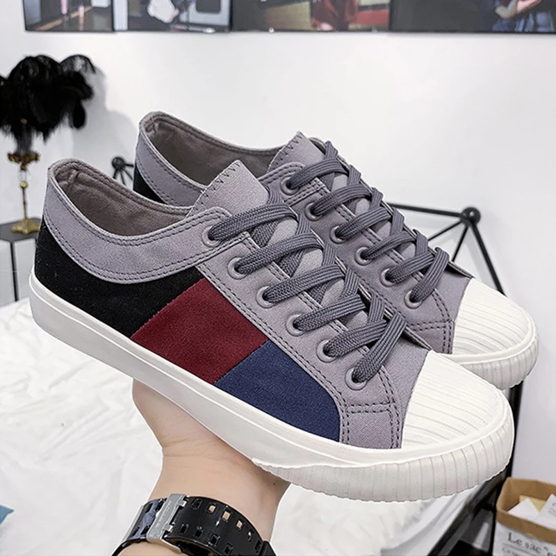 2021 New Spring Low Top Splice Casual Canvas Shoes Men