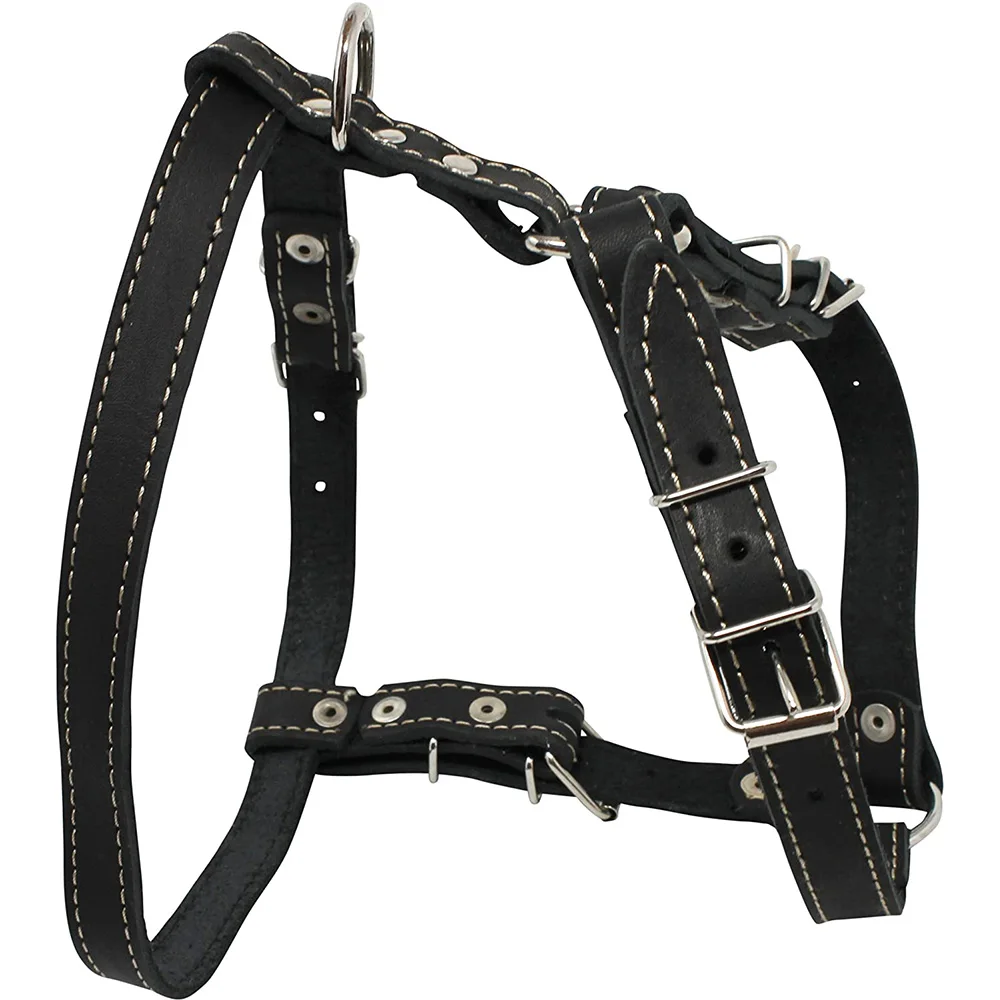 high quality wholesale large pet harness custom logo soft Real Leather Dog Walking Harness Medium Black 21-26 Chest