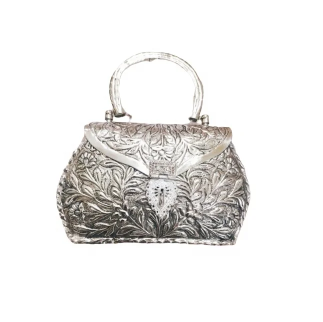 Brass Handle Silver Plated Hand Made Metal Clutch Bag