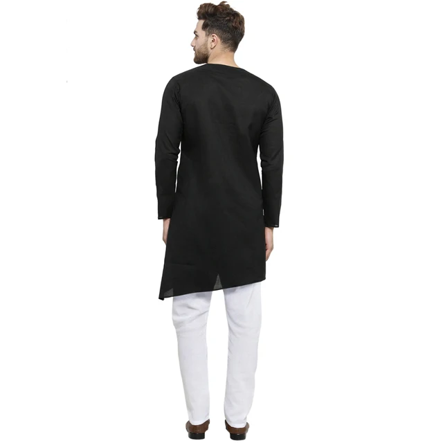  Дизайнерский льняной черный пижамный комплект Kurta и Aligarh для мужчин