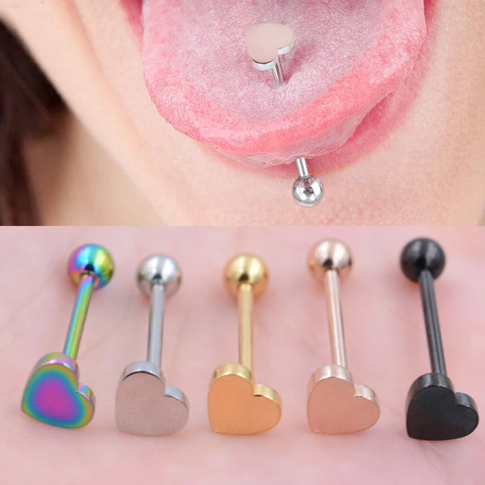 Hot sale products 2022 316 stainless steel heart best tongue rings piercing jewelry love heart tongue cock ring