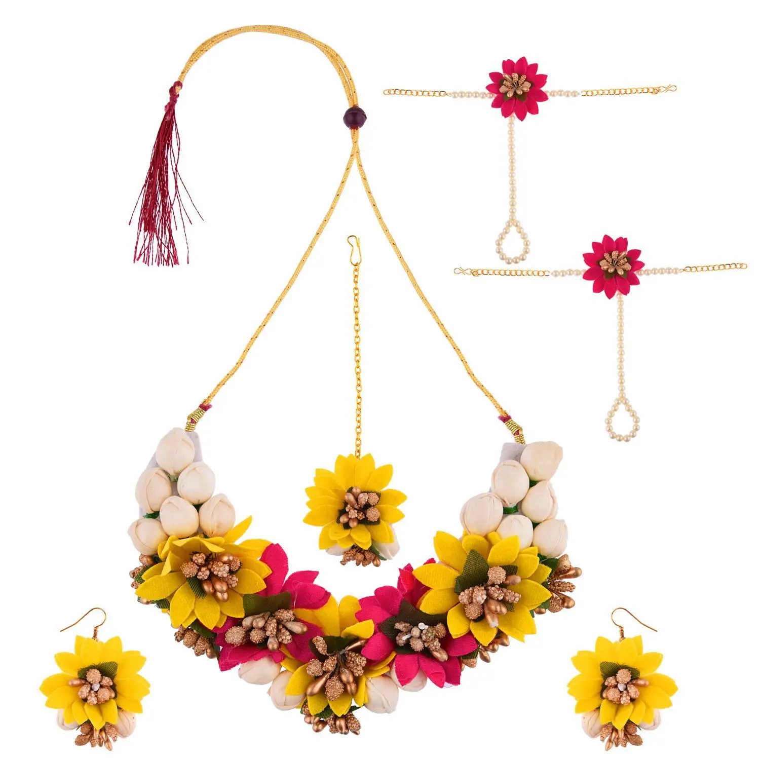 Indian Fashion Handmade Floral Necklace Jewelry set for Haldi Mehandi Ceremony