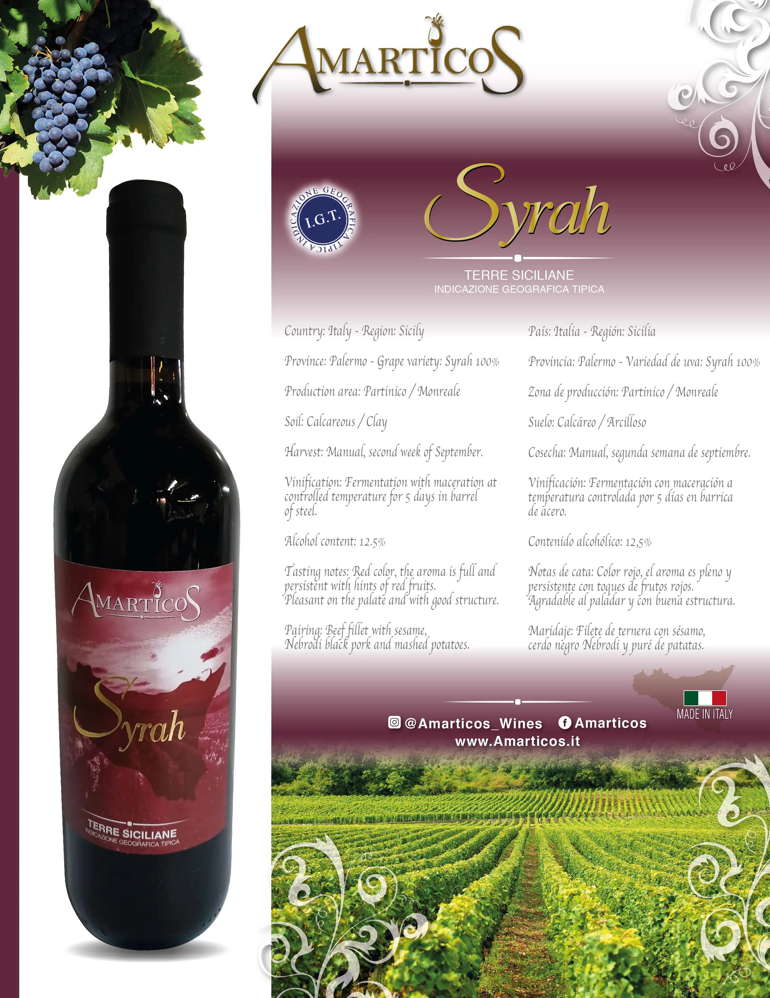 Оптовая цена, красные оттенки с красными фруктами, вино Amartico Syrah