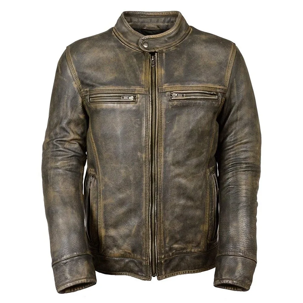 Wholesale Cheap Men Spring Zipper Leather Jacket Latest Design New Fashion