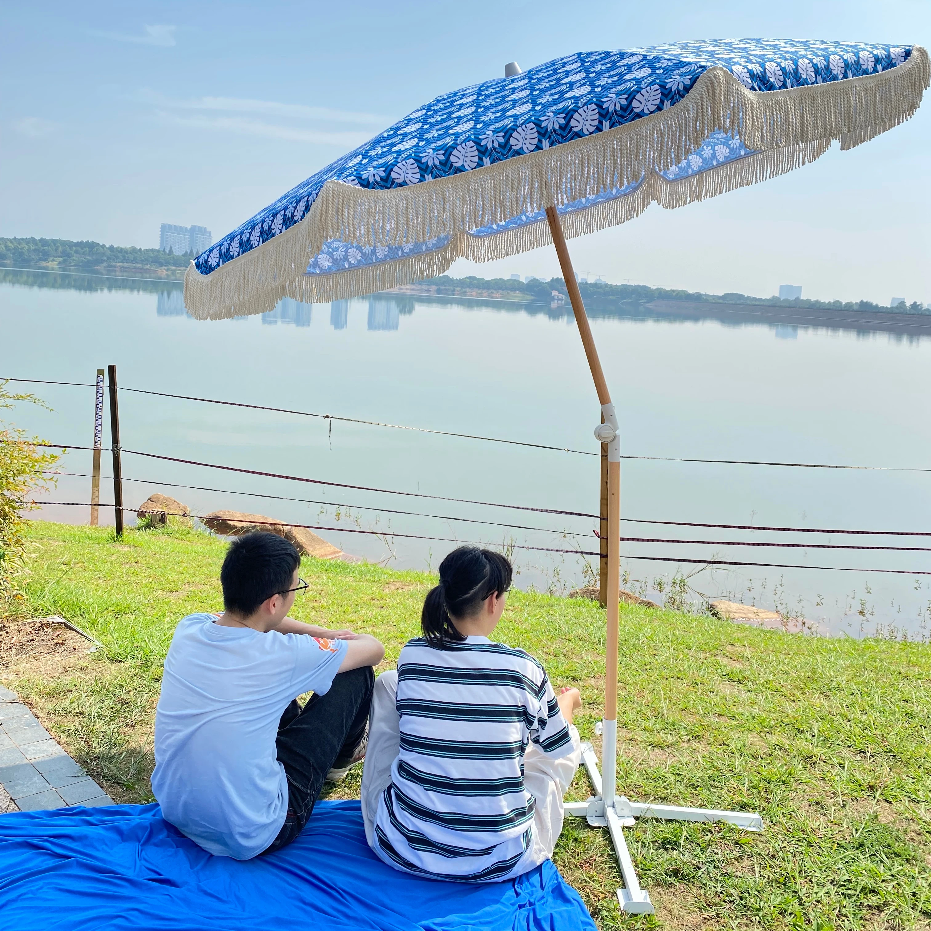 2021 высококачественные складные зонты с бахромой и роскошным логотипом, деревянные пляжные зонты с кисточками (60771018696)
