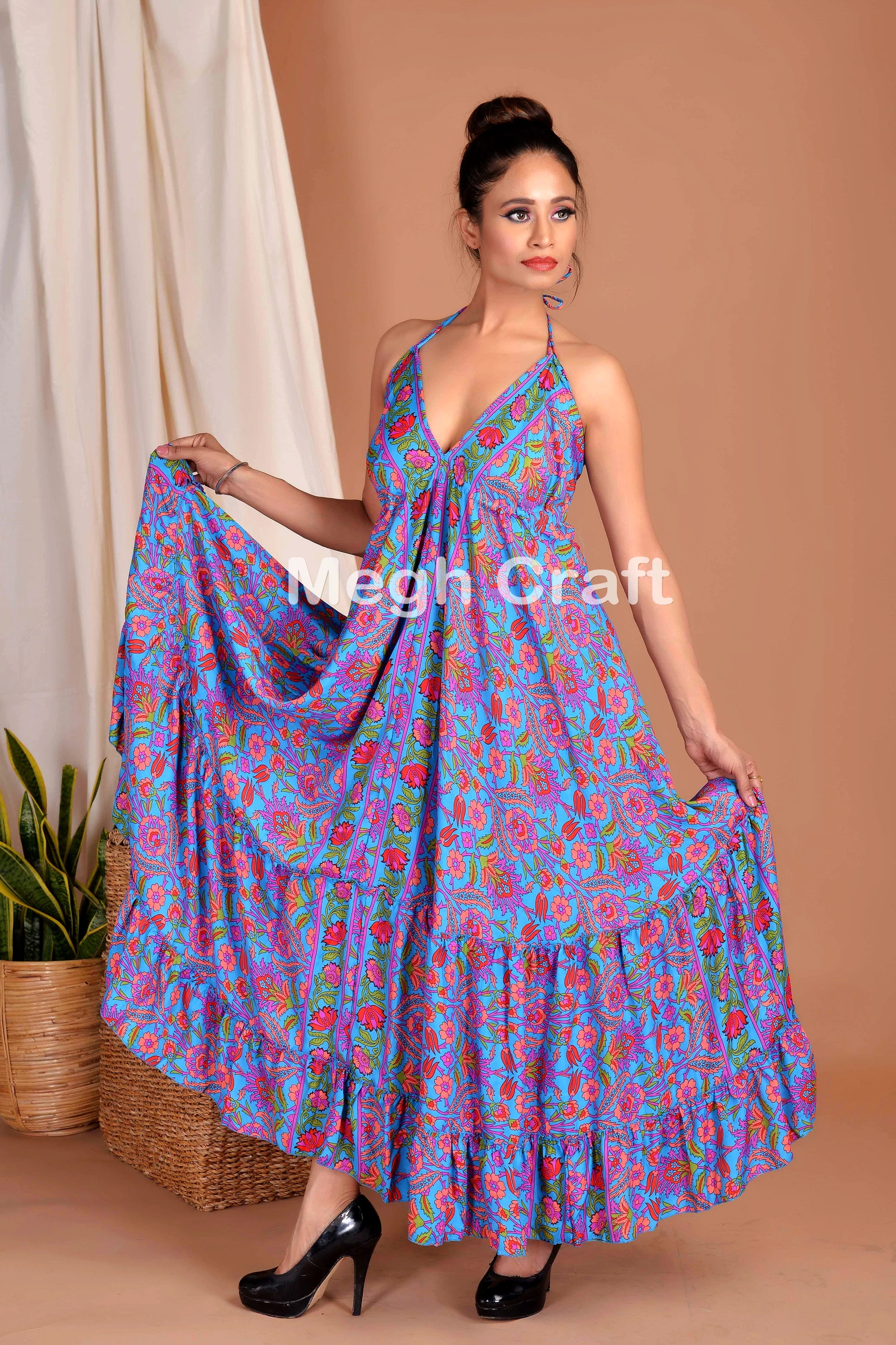 Boho fashion uno maxi dress-Bohemian maxi dress-Beach wear halter dress-Europe fashion-Summer boho