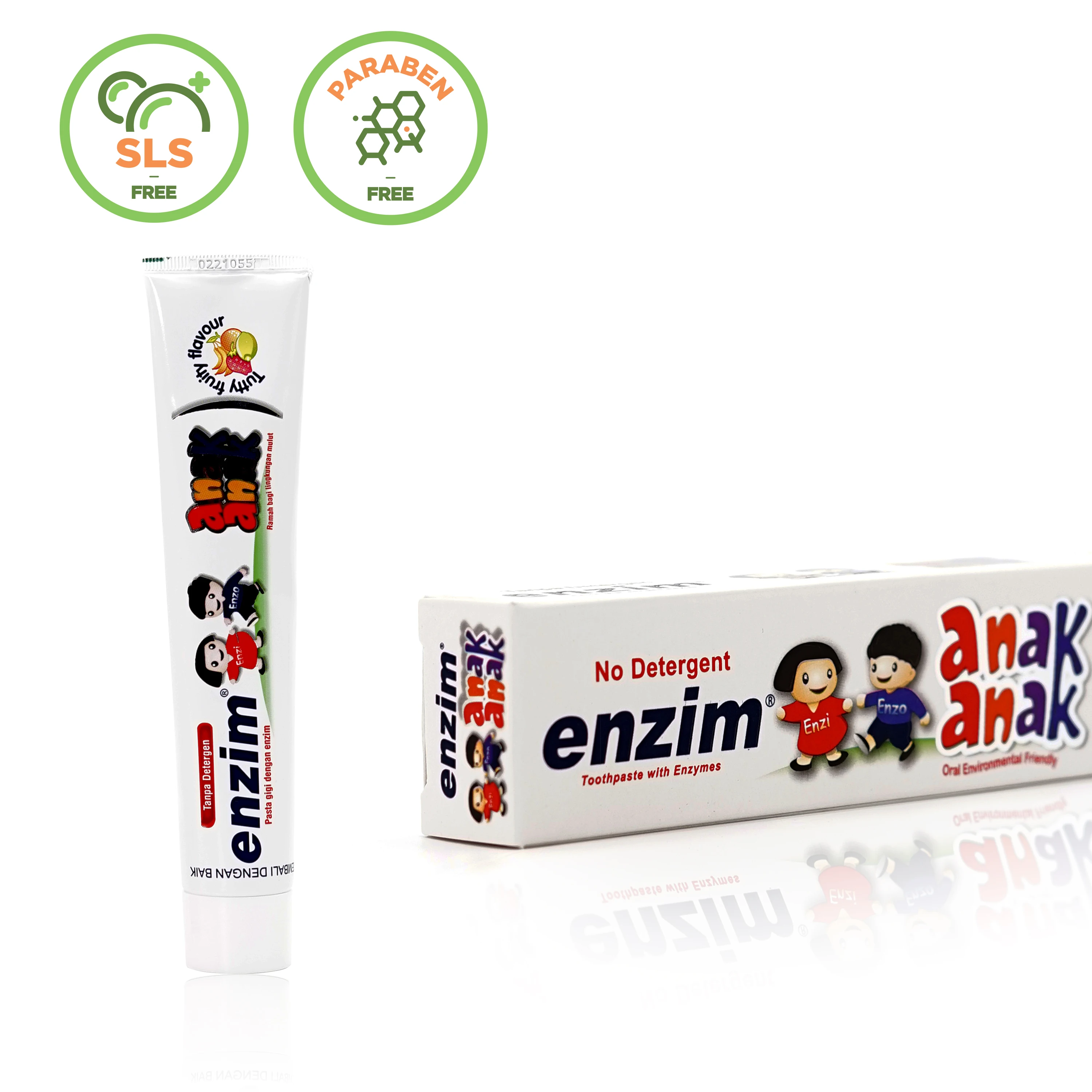Tutti Frutti toothpaste kids with Enzym and Xilytol to protect milk teeth from Caries and maintenance till permanent teeth