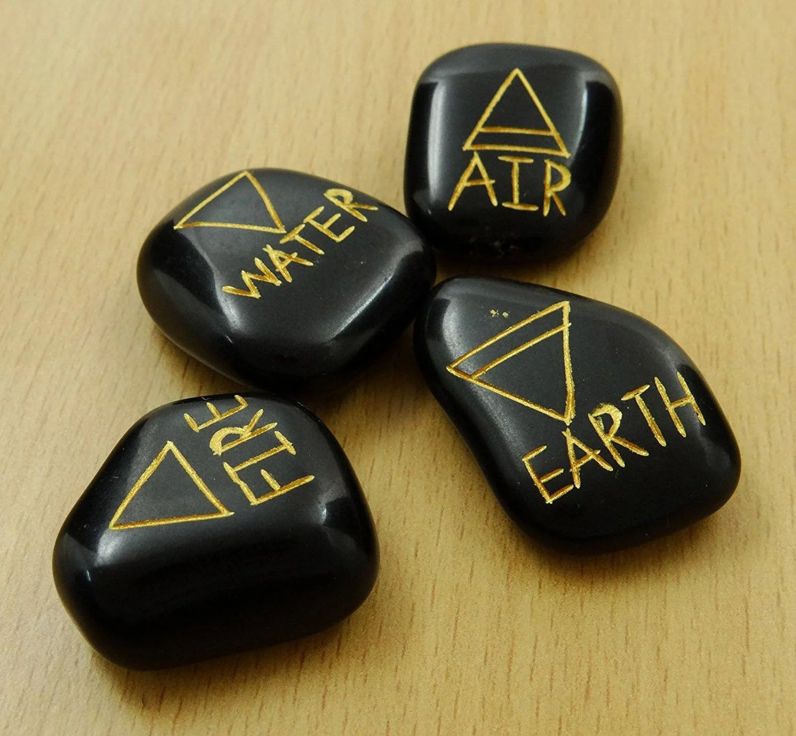 Wholesale Natural Chakra Set Of 4 Tumbled Black Obsidian Stones Wiccan Elemental Symbol Pagan Spiritual Reiki Healing Stones