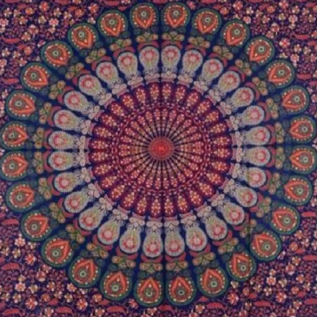 New Traditional Indian Cotton Single Tapestry Wall Hanging Purple Bohemian Bedspread Dorm Decor Mandal    Good Quality Product