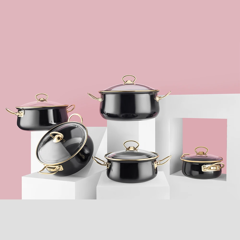 Quintet Steel Enamel Cookware Pot Set Cooking casserole dutch oven Hot selling colorful stainless Made In TURKEY