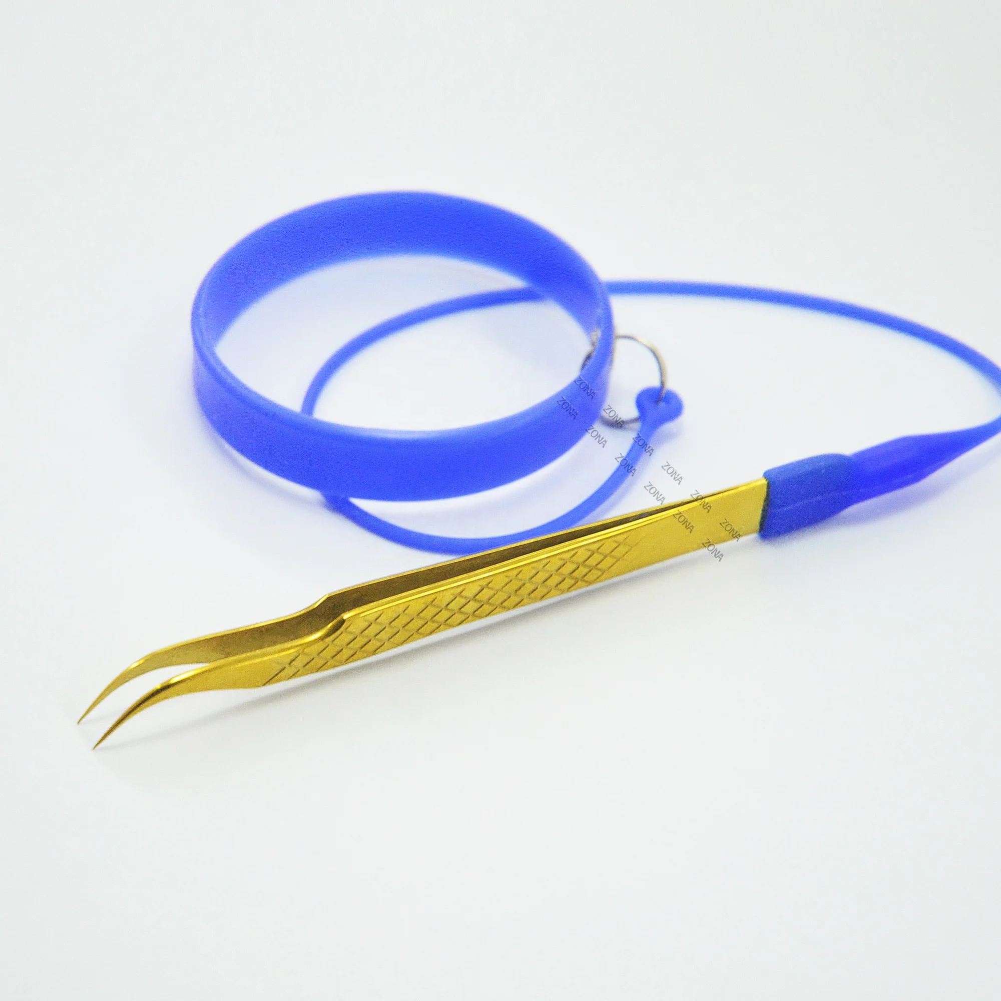 Professional Precision Eyelash Tweezers Curved 3D Fan Supplies Eye Lash Extensions Angled Beauty Silicon Wrist Band Lashing