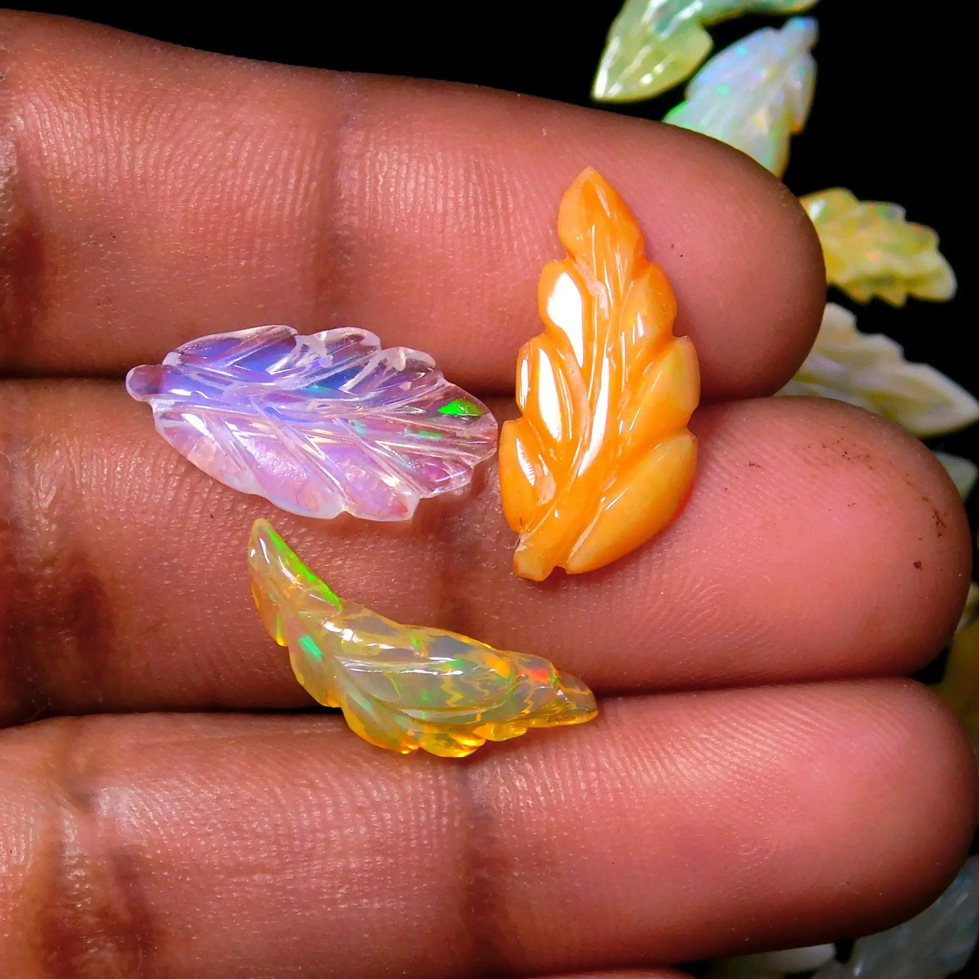 6x8 MM Natural Ethiopian Opal Carved Leaf Shape Loose Gemstone Multi Color Cabochon Cut Finest Quality Stone Ethiopian Opal