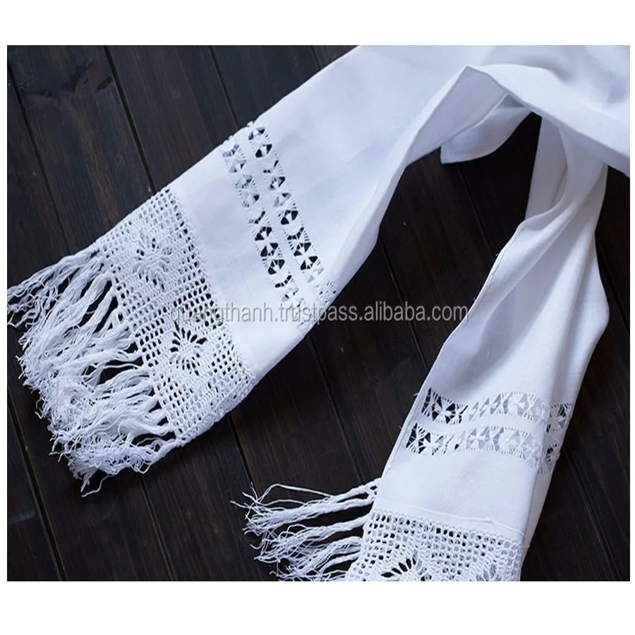 Hand Embroidery Scarf Lace With Crochet Lace Linen Neckerchief