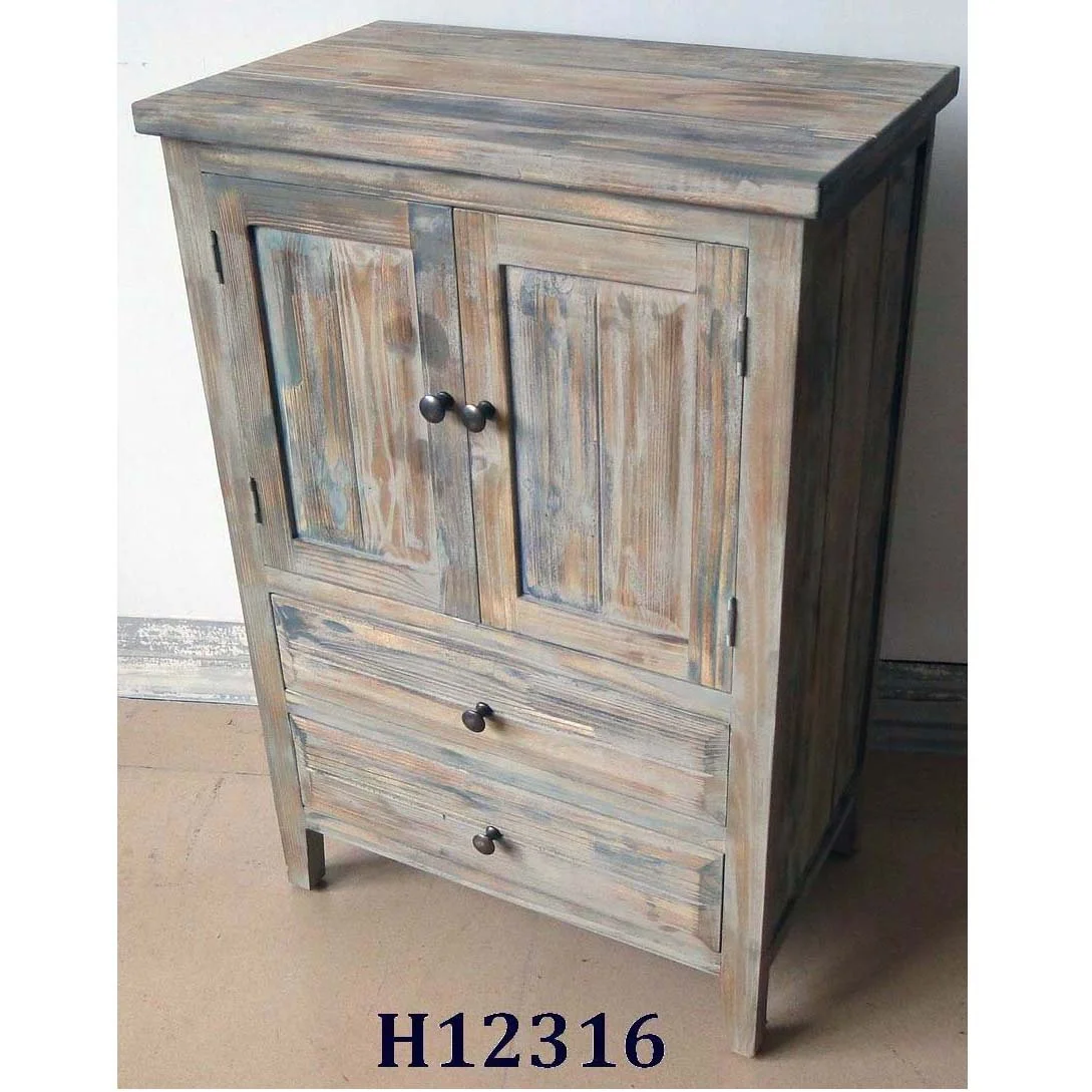 ANTIQUE VINTAGE RETRO WOODEN CABINET W/2 DOORS & 2 DRAWERS