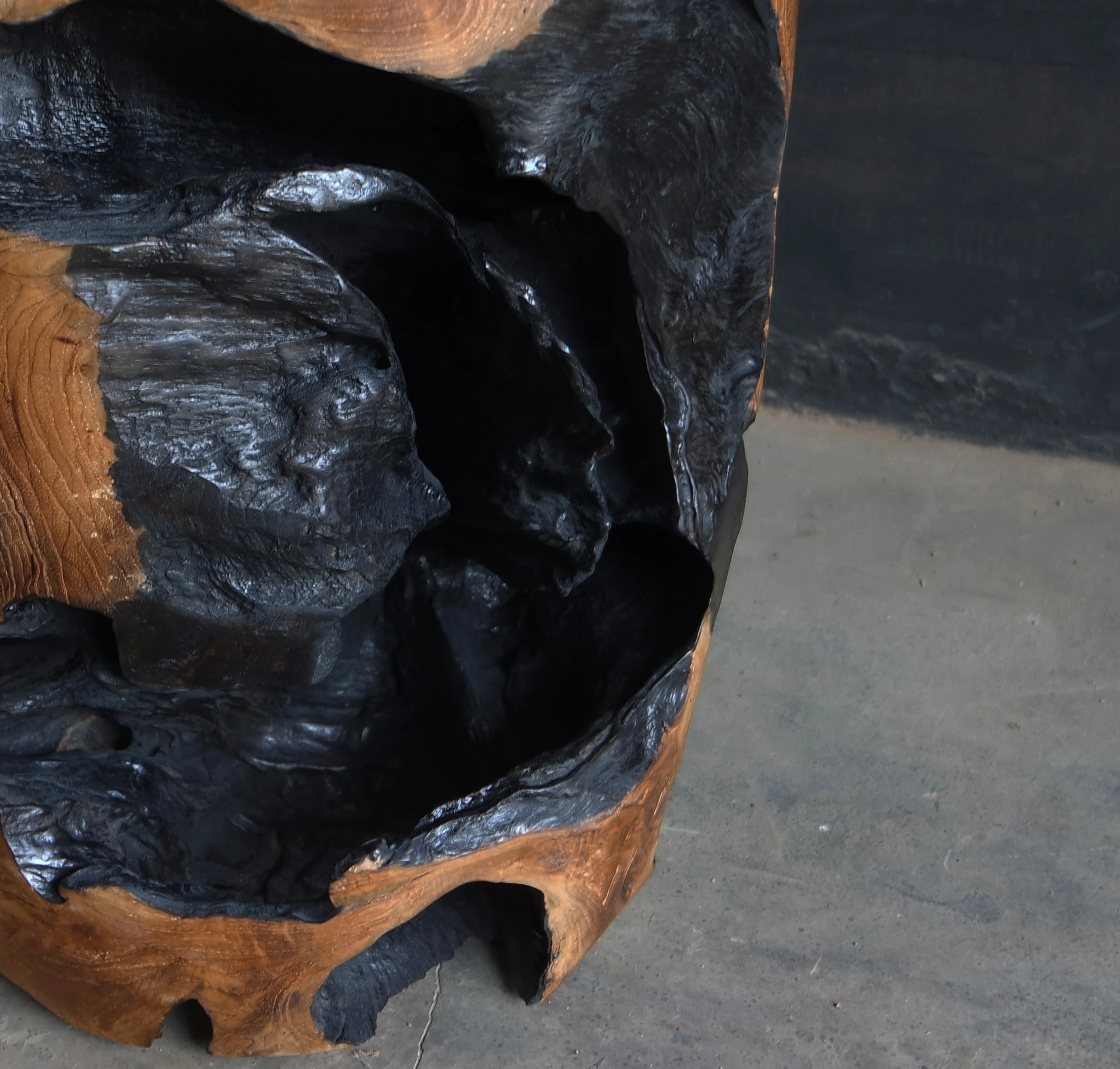 Organic Live Edge Round Teak Root Stool End Table