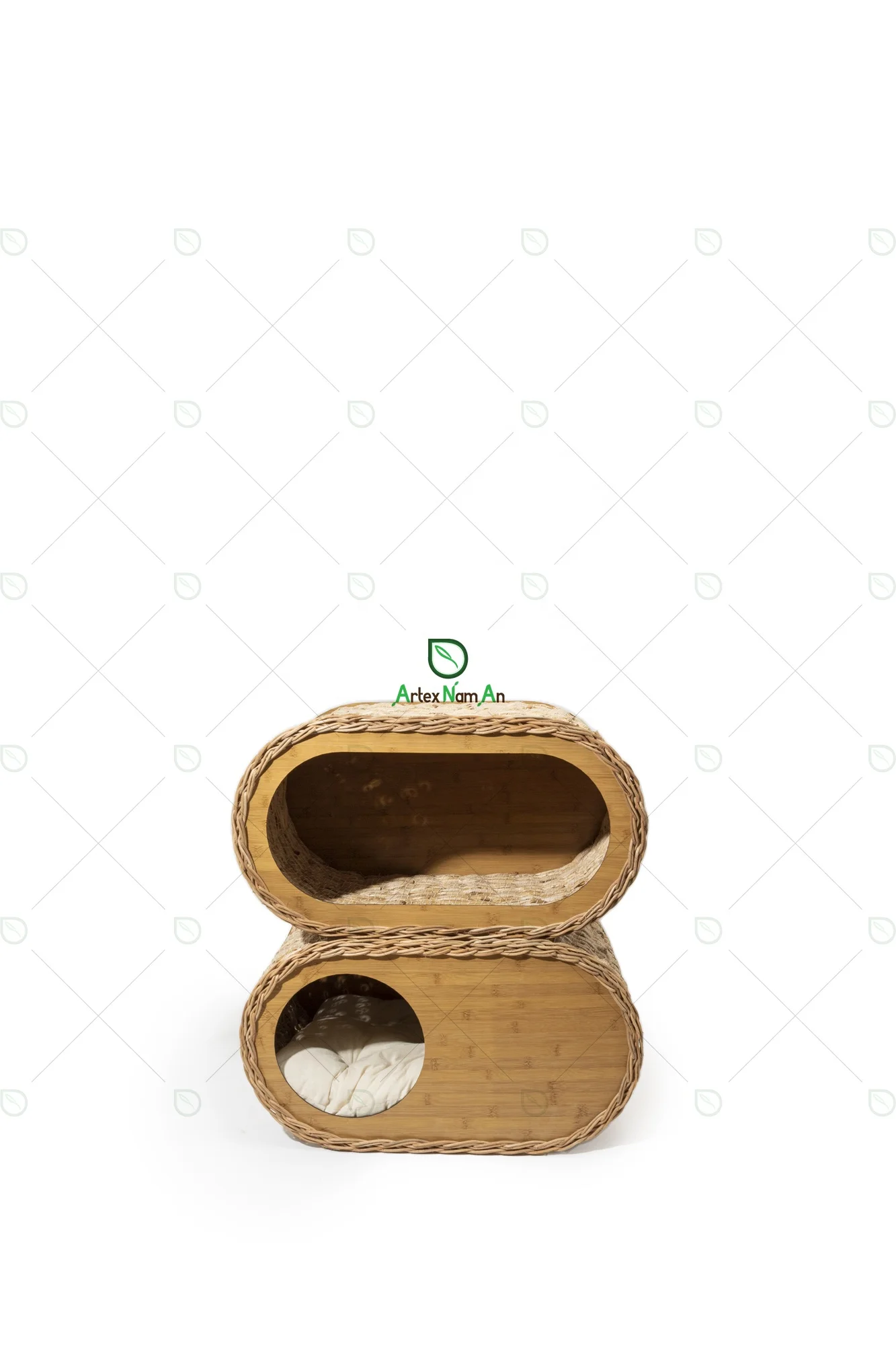 Modern wood & banana cat house cat bed indoor with soft cushion/pet cat furniture luxury cat cave/hand woven wicker pet nest