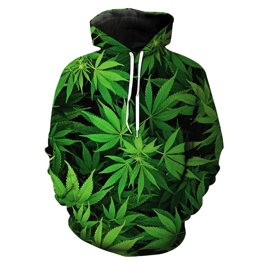 2020 Green Tree High Quality Polyester Sublimation 3D Digital Print Leaves Long Sleeve Pullover Hoodies