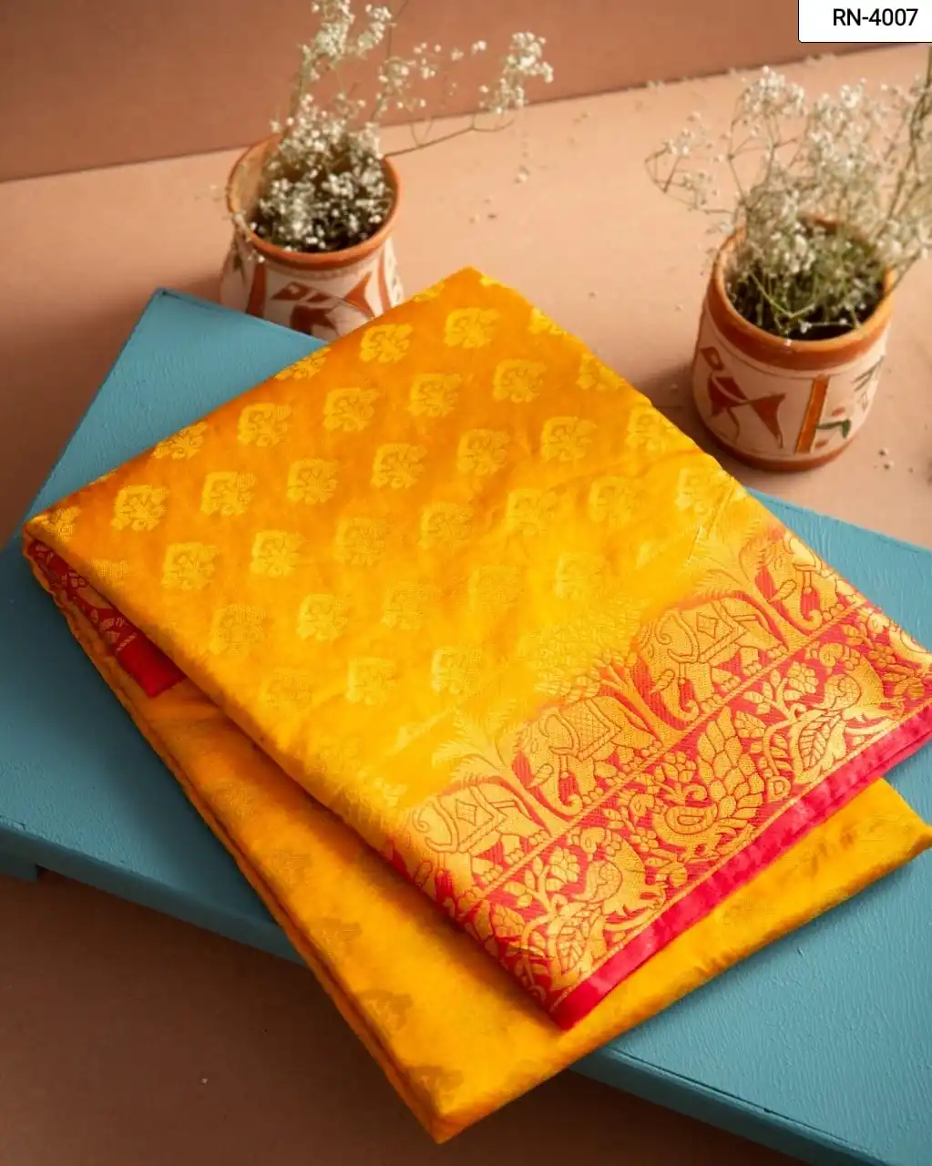 FULL SAREE OF HEAVY MONO NYLON THREAD WITH HEAVY ZARI  WORK CONTRAST PALLU & BLOUSE FOR WEDDING AND SPECIAL OCCASION FOR LADIES