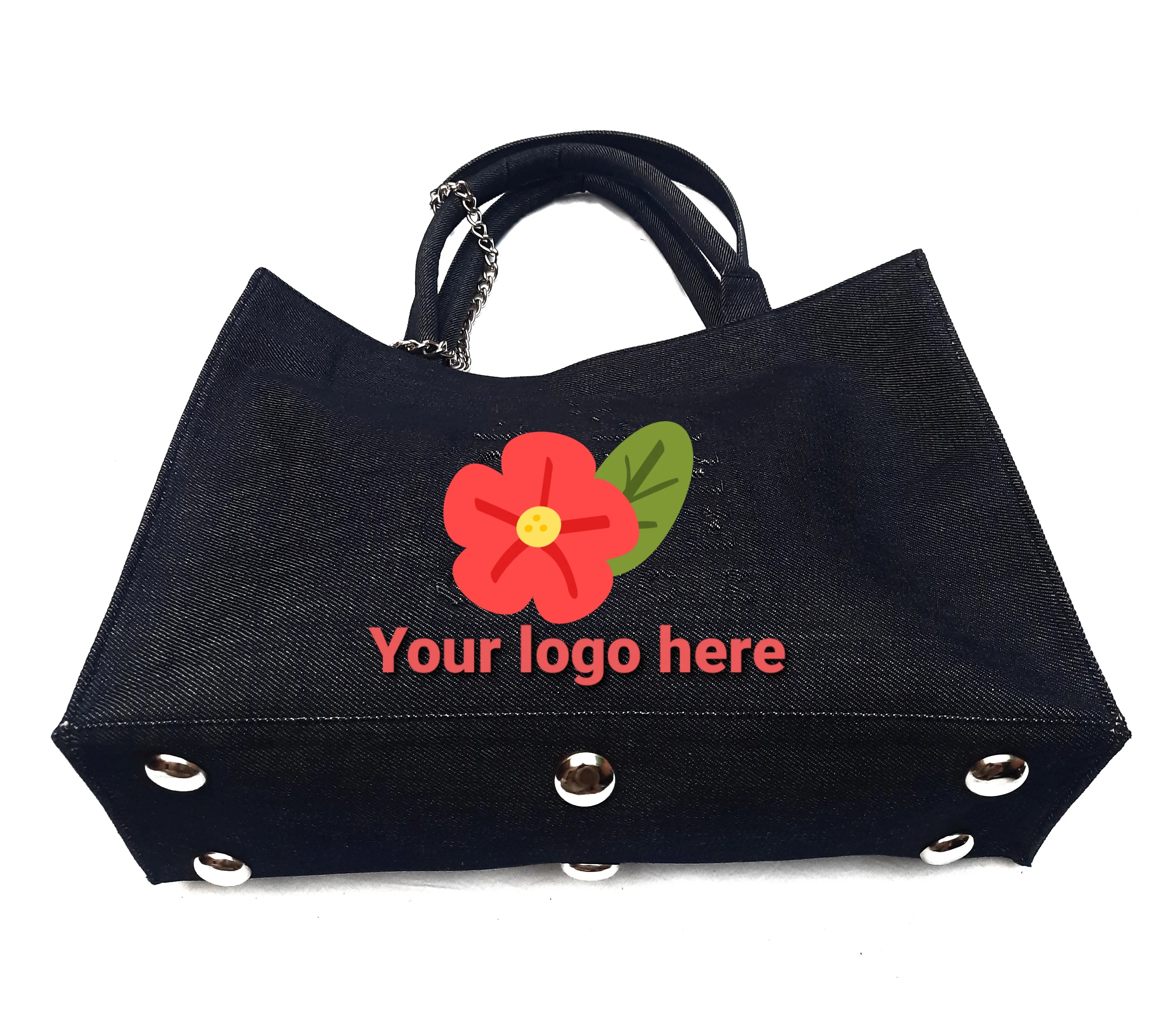 Modern Embossed Logo Blue Jeans Denim Women Handbag Large Messenger Ladies Shoulder Tote Bags Long Chain & Strap Washable Bags
