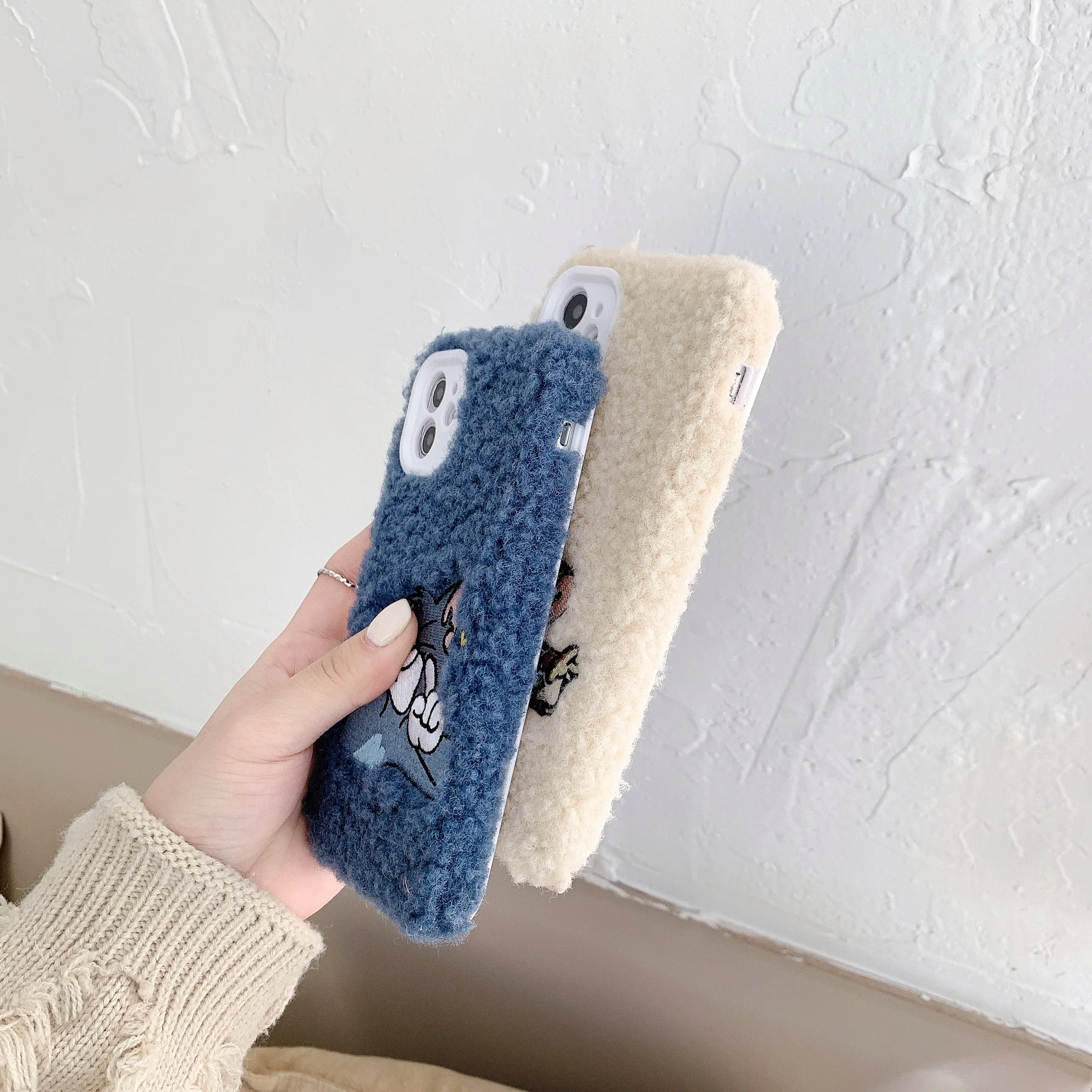 Cartoon Tom and Jerry Suede Case for iPhone 12 Pro Max 11Pro 11 7 8 X XR Xs Max