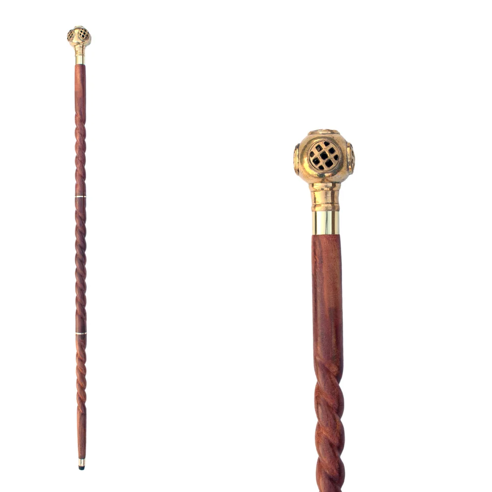 High Quality 34 Inch Folding Dismantle Wooden Cane Walking Sticks with Diving Helmet Grip Handle WS1905