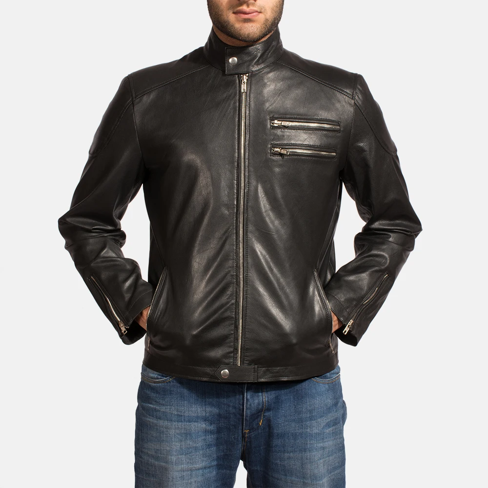 Onyx Black Leather Biker Jacket made by Genuine Cowhide for mens  women kids sheep Leather jacket cow leather jacket Goat