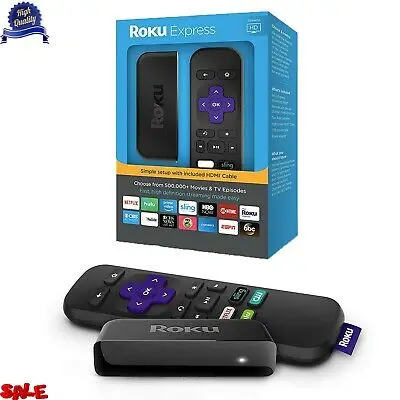 Лучший оригинальный новый Roku Express | HD потоковый медиаплеер с высокоскоростным кабелем и простым пультом дистанционного управления