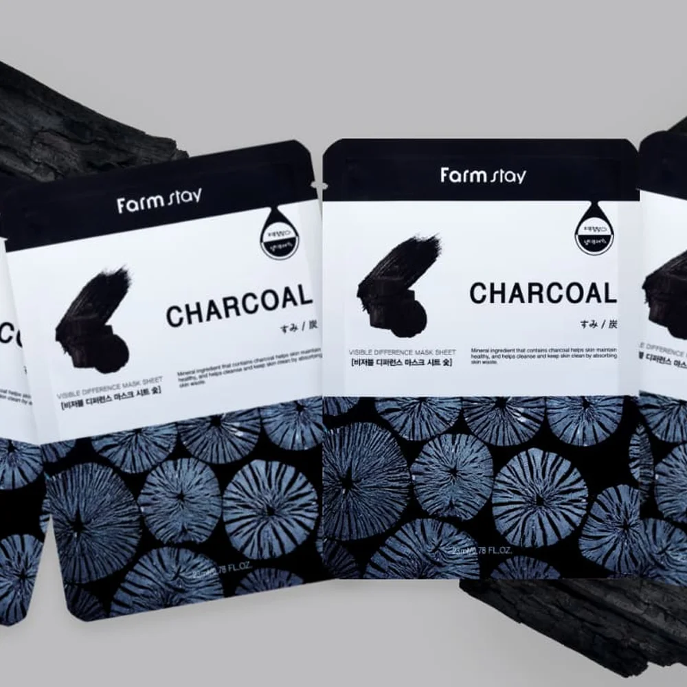 FARMSTAY VISIBLE DIFFERENCE MASK SHEET CHARCOAL PACK - made in Korea Cosmetic - anti-aging anti-wrinkle whitening face lift