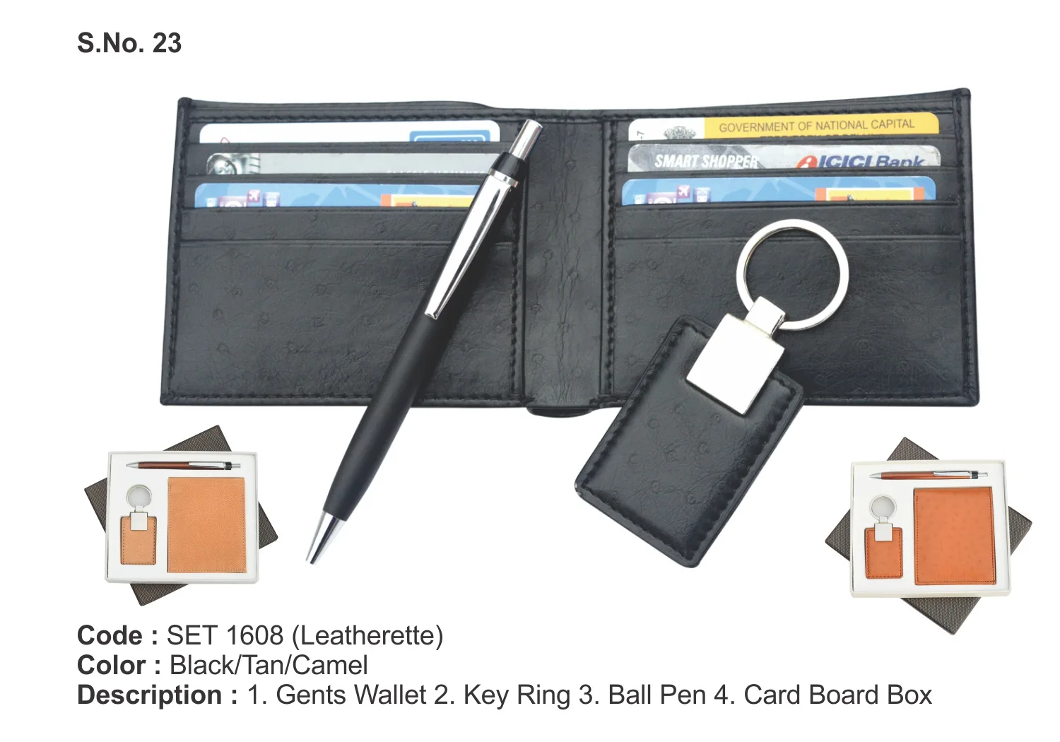 Wholesale Men Trendy Formal Casual Gift Set 3 in 1 PU Leather Gents Wallet Key Ring Ball Pen for Gifting Office Employees