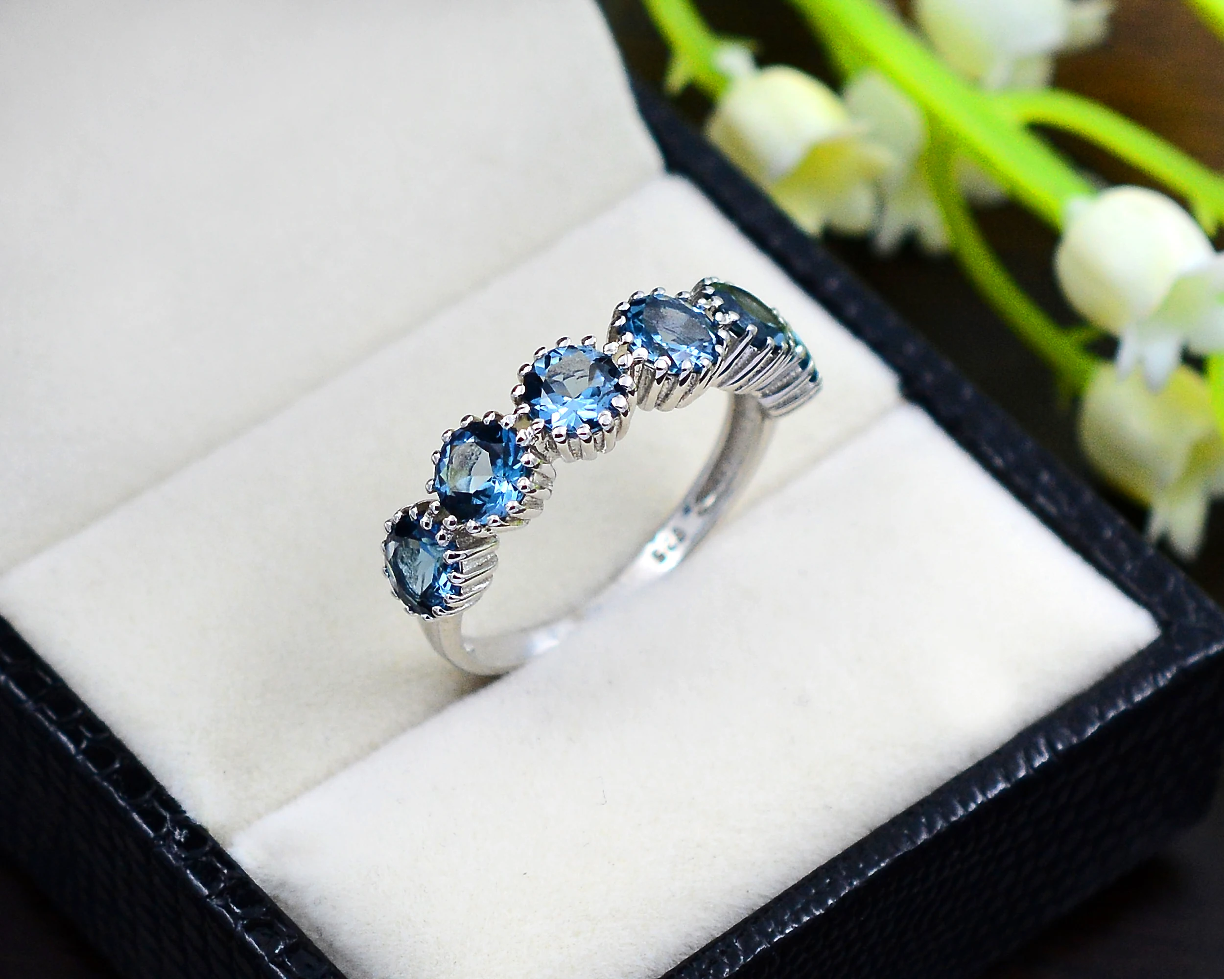 Wholesale Supplier Natural London Blue Topaz 5 mm 925 Sterling Handmade  Silver Ring women jewelry manufacturer from India