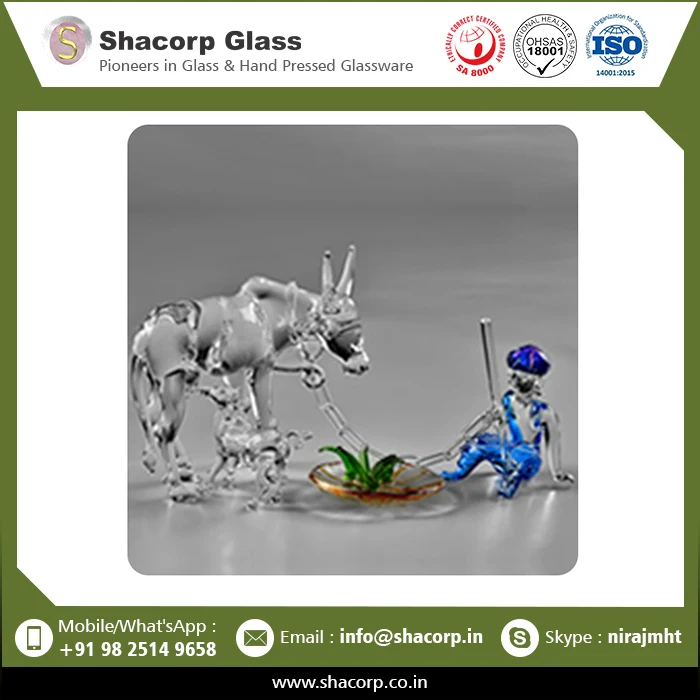 High Quality Playing Dear Animal Glass Statue Figurines From India