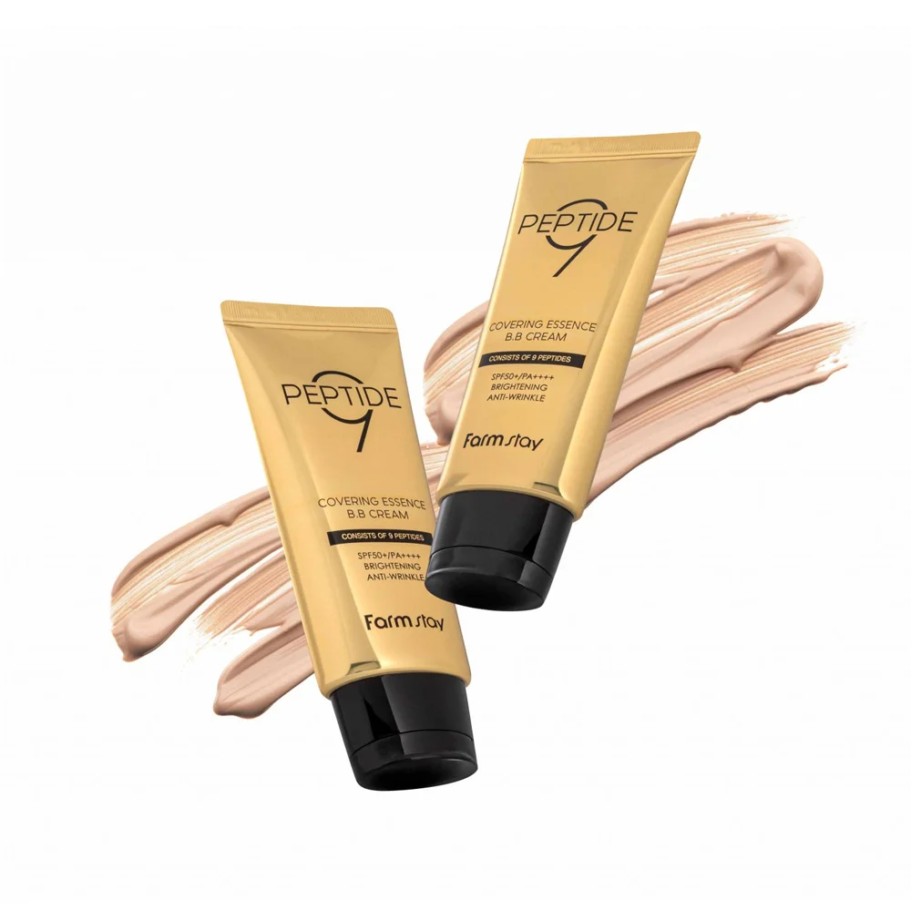 FARMSTAY PEPTIDE9 COVERING ESSENCE B.B CREAM  - made in Korea Cosmetic - Korean Style Makeup - UV protection Waterproof