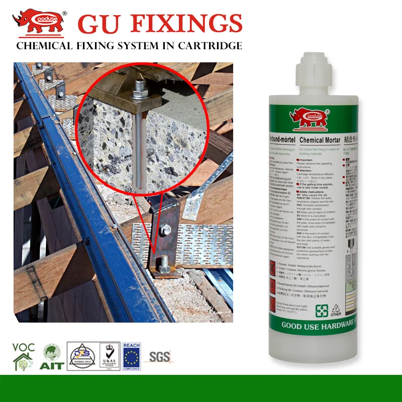 Injection polyester chemical mortar for anchoring dynamically loaded constructions