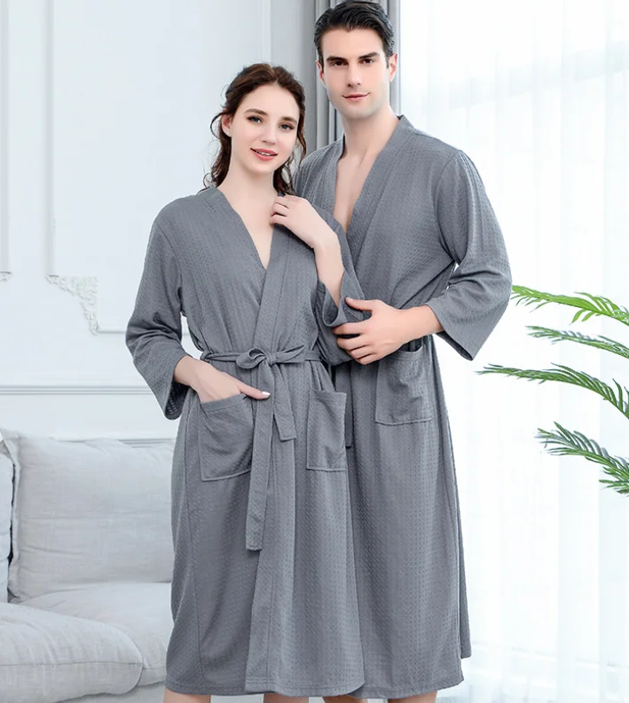 Sexy 100% Cotton Women Man Spa Bathrobe Waffle Hotel Bath Robes Cotton Pajamas Nightgown