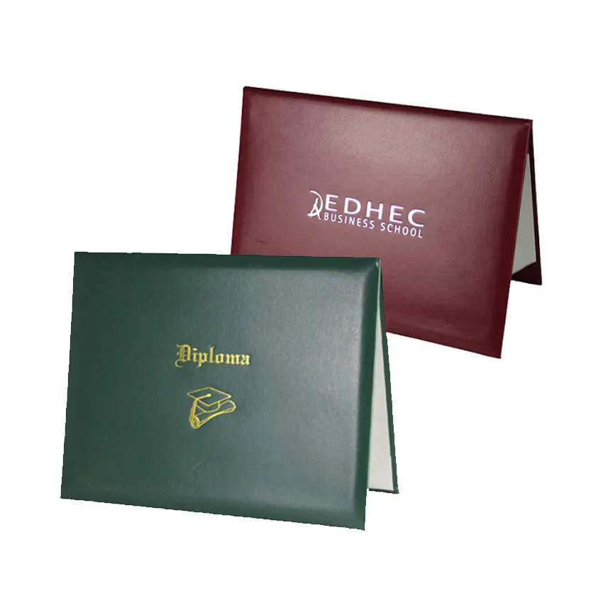custom foil stamped logo A4 leather diploma cover certificate holder