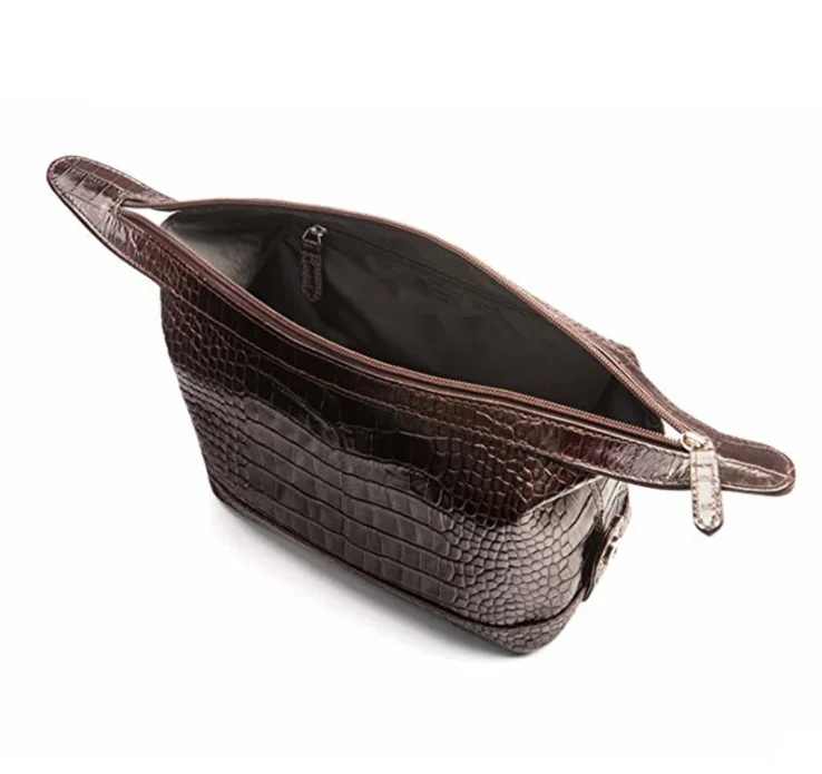 Fashion Zipper Leather Wash Crocodile Embossed Travel Toiletry Bag Travel Genuine Leather Cosmetic Men