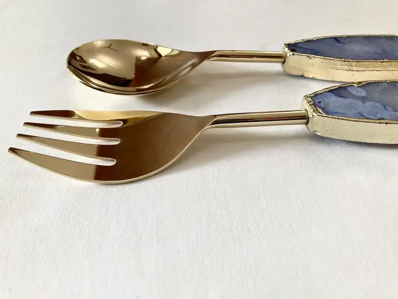 Amezing Blue Agate Spoon Set / Agate Serving Spoon With Stone Handle/ Wholesale Agate Cutlery Items
