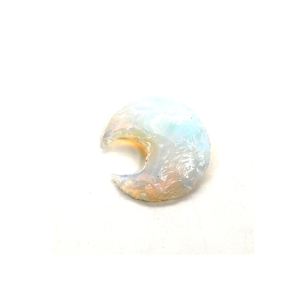Best Price Sky Blue Opal Crescent Moon Pendant Carved Crystal and Agate Gemstone Featuring Healing and Arrowhead Pattern