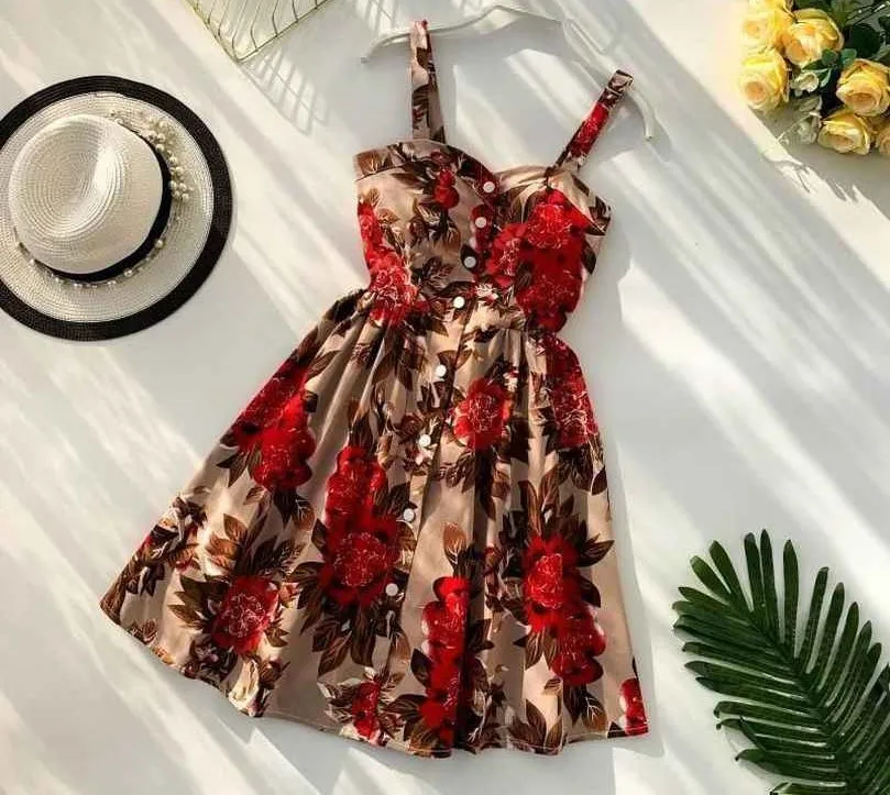 Boho 2019 Floral Print Summer Women short Dress Spaghetti V Neck Strap Retro Beach Fashion Party short Dresses