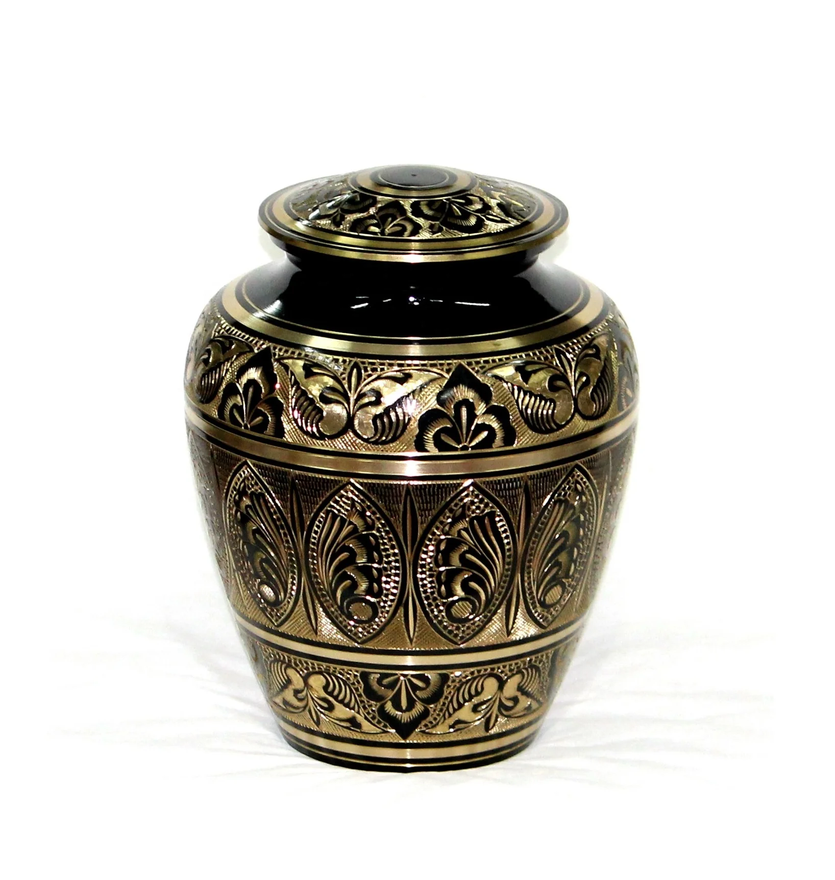 Classic Black Engraved Cremation Urn Aluminum Funeral Urns for Adult Human Ashes Manufacturer and Supplier From India