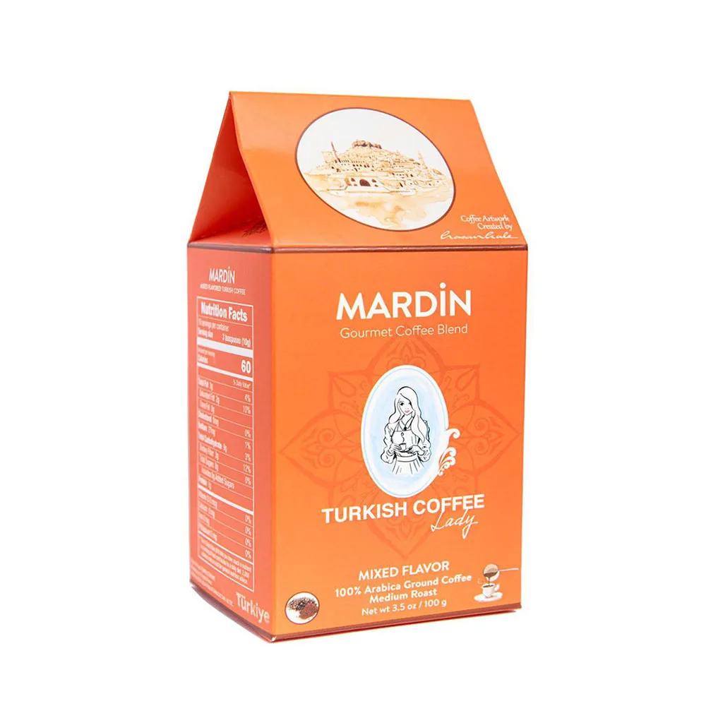 Turkish Coffee Lady Mardin Gourmet Coffee Blend 100g Mixed Flavor 100% Arabica Ground Coffee Medium Roast Blend