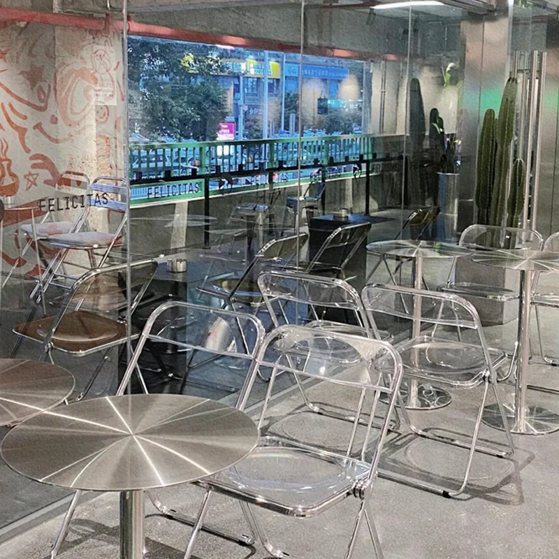 
Transparen Glass Plastic Dining Table and chairs Sets for Coffee Room Furniture with metal frame 