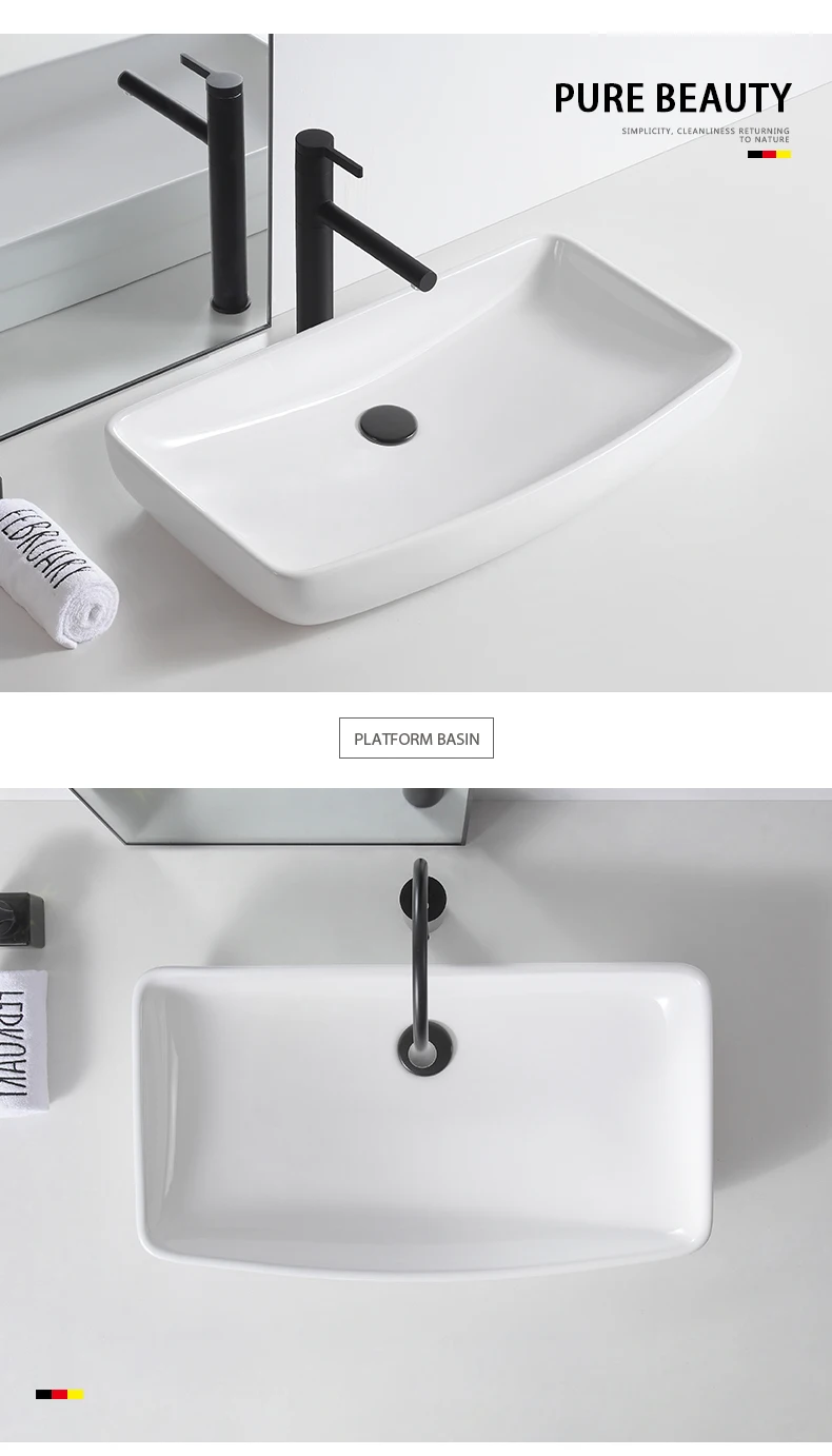Serene sanitary ware bathroom vanity furniture marble countertop sinks ceramic long size 80cm wash hand basin