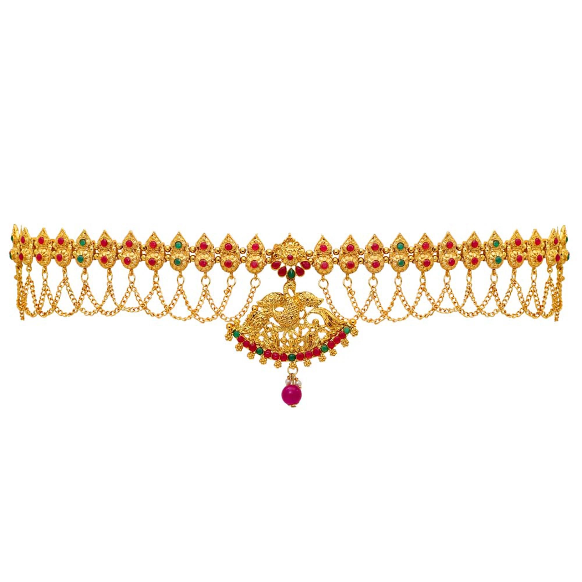 Indian Jewelry Beautiful Design  Maroon & Green Color Glass Stone Juda Pin, Hair Jewelry