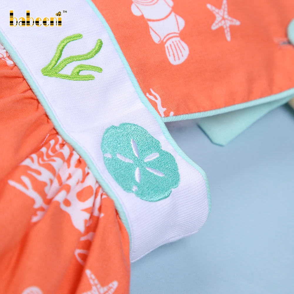 Beautiful sea livings smocked coral dress - BB1842