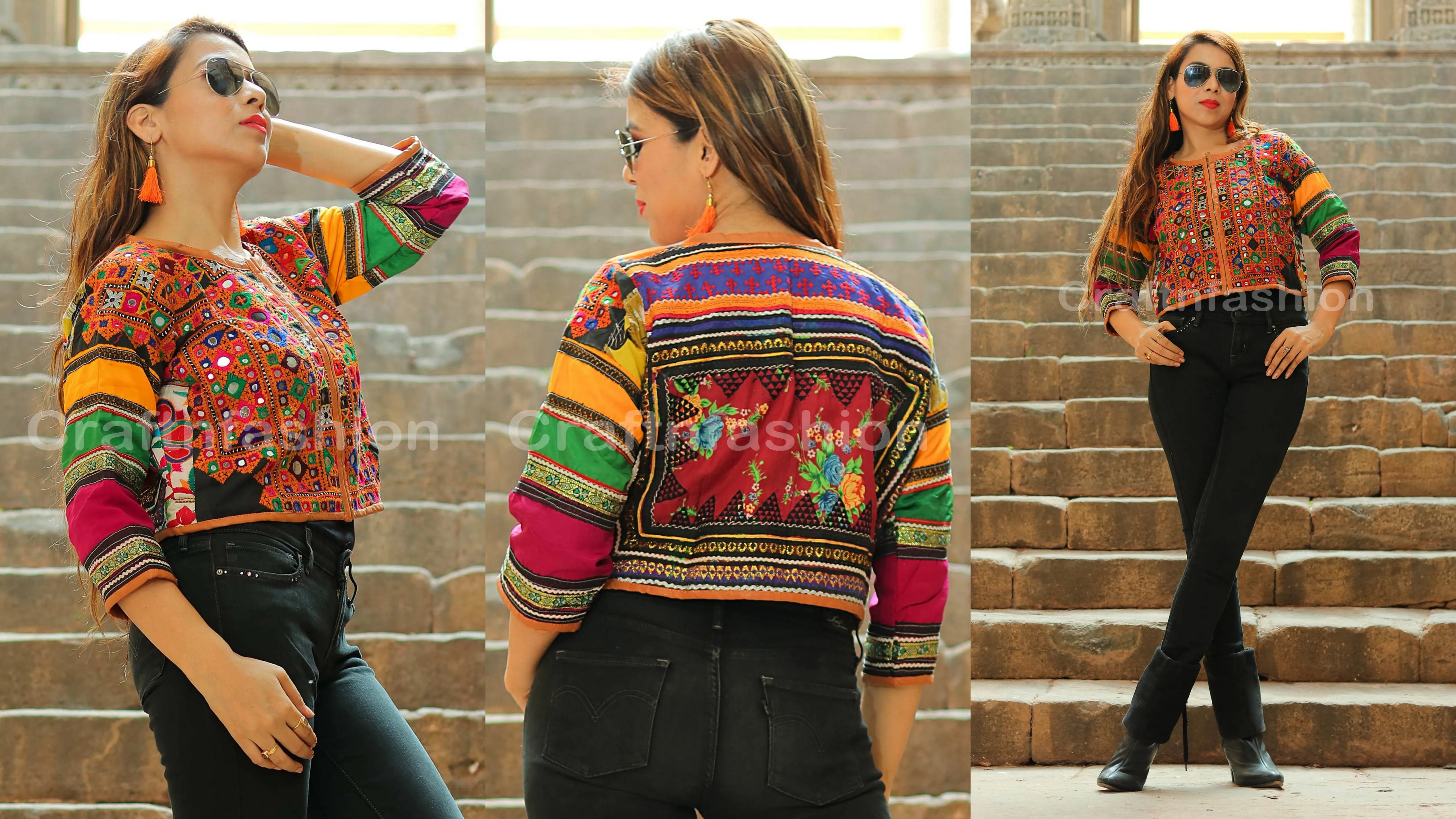 Designer Handmade embroidered jacket- Bohemian Mirror work hand embroidery Bomber jacket - Vintage patchwork Gypsy jacket coat