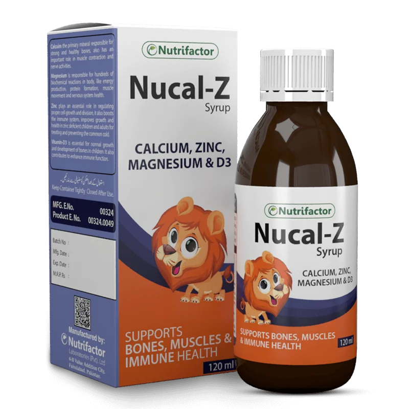 
NUCAL Z SYRUP Calcium Magnesium Zinc Vitamin D3 Promotes Bones and Muscles Healthcare Nutrifactor Food Supplement Syrup 