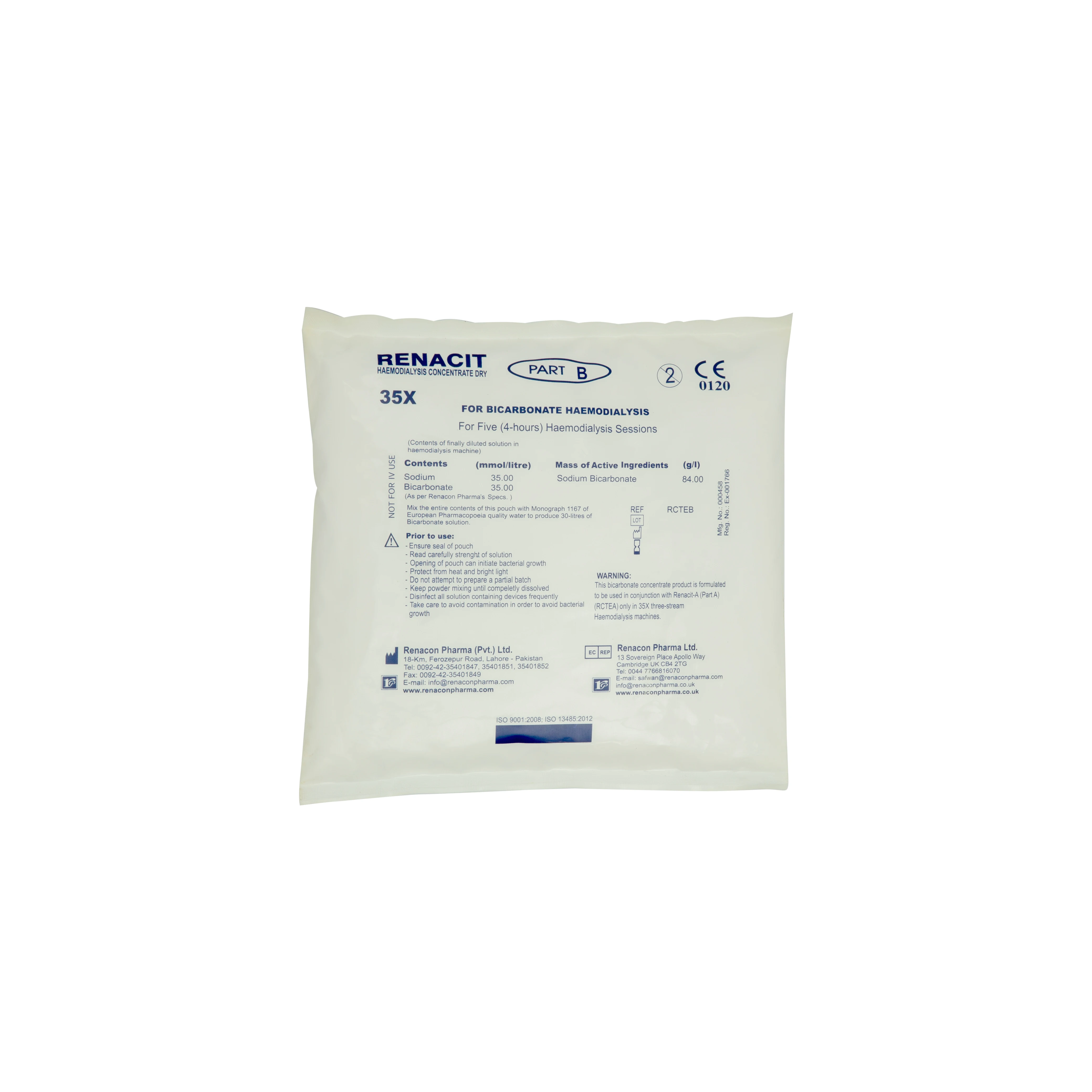 
Renacarb Hemodialysis Concentrate - Bicarbonate solution ( 10 L Liters) PART B 