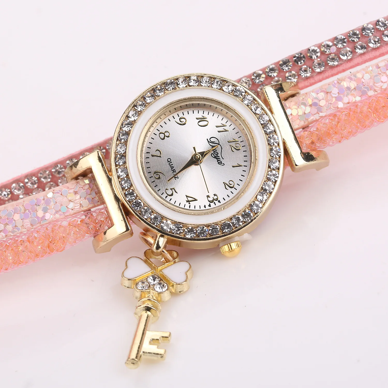 Diamond Circle Strap Watch Vintage Key Pendant Casual Bracelet Watch