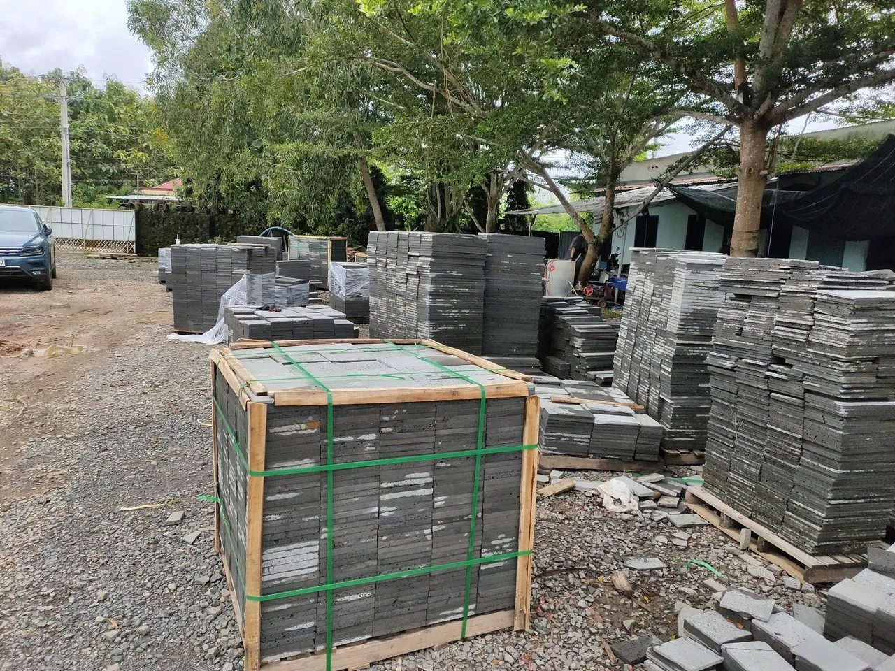 ELA Stone Tropical Midcentury rustic coastal Hotel Villa Apartment Building Park Courtyard Split blue stone from Vietnam